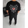 Erkek Kısa Kol Tişört Bisiklet Yaka ÖRÜMCEK Baskılı Oversize T-Shirt - Siyah