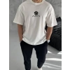 Erkek Kısa Kol Tişört Bisiklet Yaka YONCA Baskılı Oversize T-Shirt -  Beyaz