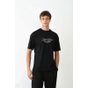 Erkek Kısa Kol Yazlık Tişört Bisiklet Yaka Baskılı Oversize T-Shirt - Siyah