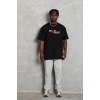Erkek Kısa Kol Yazlık Tişört Bisiklet Yaka Baskılı Oversize T-Shirt - Siyah