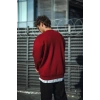 Erkek Kışlık Bisiklet Yaka Üç İplik Basic SweatShirt - Bordo
