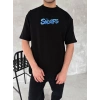Erkek Ön ve Arka Baskılı T-Shirt Kısa Kol Bisiklet Yaka Regular Fit Tişört - Siyah