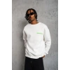Erkek Oversize Sweatshirt Ön ve Sırt Baskılı 3 İplik Pamuklu - Beyaz