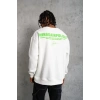 Erkek Oversize Sweatshirt Ön ve Sırt Baskılı 3 İplik Pamuklu - Beyaz