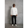Erkek Oversize Sweatshirt Ön ve Sırt Baskılı 3 İplik Pamuklu - Beyaz