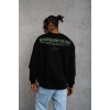 Erkek Oversize Sweatshirt Ön ve Sırt Baskılı 3 İplik Pamuklu - Siyah