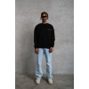 Erkek Oversize Sweatshirt Ön ve Sırt Baskılı 3 İplik Pamuklu - Siyah