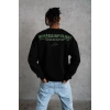 Erkek Oversize Sweatshirt Ön ve Sırt Baskılı 3 İplik Pamuklu - Siyah