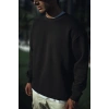 Erkek pamuklu Bisiklet Yaka 3 İplik Basic SweatShirt - Siyah