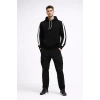 Erkek Şeritli Kapüşonlu Sweatshirt Oversize 3 iplik Pamuklu Hoodie - Siyah