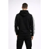 Erkek Şeritli Kapüşonlu Sweatshirt Oversize 3 iplik Pamuklu Hoodie - Siyah