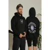 Erkek Sırt Baskılı Oversize 3 İplik Kapüşonlu Hoodie Sweatshirt - Siyah