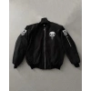 ERKEK Siyah Askeri Tarz Bomber Mont Punisher Skull Detaylı Fermuarlı Cepli - Siyah