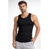 Erkek Spor Slimfit Fitilli Kaşkorse Arka Basklı Atlet 2li Set Siyah-Bej