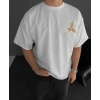 Erkek T-Shirt Ön ve Arka Baskılı Oversize Bisiklet Yaka tişort - Beyaz