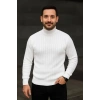 Erkek Tam Boğazlı Balıkçı Yaka Triko Kazak Kalın Fitilli - Beyaz