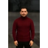 Erkek Tam Boğazlı Balıkçı Yaka Triko Kazak Kalın Fitilli - Bordo