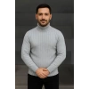 Erkek Tam Boğazlı Balıkçı Yaka Triko Kazak Kalın Fitilli -  Gri