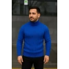 Erkek Tam Boğazlı Balıkçı Yaka Triko Kazak Kalın Fitilli - Saks Mavisi