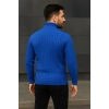 Erkek Tam Boğazlı Balıkçı Yaka Triko Kazak Kalın Fitilli - Saks Mavisi