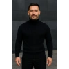 Erkek Tam Boğazlı Balıkçı Yaka Triko Kazak Kalın Fitilli - Siyah