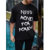 Erkek Tişört Bisiklet Yaka Baskılı Kısa kol Oversize T-Shirt - Siyah