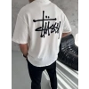 Erkek Tişört Bisiklet Yaka Baskılı Oversize Kısa kol T-Shirt - Beyaz