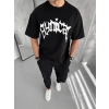 Erkek Tişört Bisiklet Yaka Baskılı Oversize Kısa kol T-Shirt - Siyah