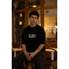 Erkek Tişört Bisiklet Yaka Baskılı Oversize Kısa kol T-Shirt - Siyah