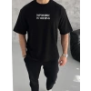 Erkek Tişört Bisiklet Yaka Baskılı Oversize Kısa kol T-Shirt - Siyah