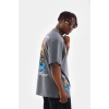 Erkek Tişort  Bisiklet Yaka Baskılı Oversize T-Shirt - Gri