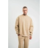Erkek Uzun Kol Bisiklet Yaka 3 iplik Pamuklu Kışlık SweatShirt  - Bej