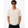 Erkek V Yaka Basic Tişört Kısa Kol Yazlık Regular Fit T-Shirt - Bej