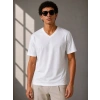 Erkek V Yaka Basic Tişört Kısa Kol Yazlık Regular Fit T-Shirt - Beyaz