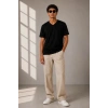 Erkek V Yaka Basic Tişört Kısa Kol Yazlık Regular Fit T-Shirt - Siyah