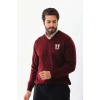 Erkek V Yaka Kazak Baskılı Dokuma Triko - Bordo