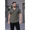 Erkek Waffle Dokuma Kumaş Açık Yakalı Düğmeli Gömlek 2’li Set Haki-Bej