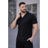 Erkek Waffle Kumaş Açık Yakalı Düğmeli Regular Fit Gömlek 2’li Set Siyah-Saks Mavisi