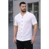 Erkek Waffle Kumaş Kısa Kollu Düğmeli Açık Yaka Regular Fit Gömlek - Beyaz