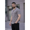 Erkek Waffle Kumaş Kısa Kollu Düğmeli Açık Yaka Regular Fit Gömlek - Gri