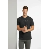 Erkek Wafıl Kumaş Tişört Regular Kalıp Bisiklet Yaka Baskılı T-Shirt - Siyah