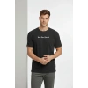 Erkek Wafıl Kumaş Tişört Regular Kalıp Bisiklet Yaka Baskılı T-Shirt - Siyah