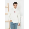 Erkek Yarım Bağazlı Kazak Baskılı Dokuma Triko - Beyaz