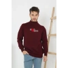 Erkek Yarım Bağazlı Kazak Baskılı Dokuma Triko - Bordo