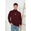 Erkek Yarım Bağazlı Kazak Baskılı Dokuma Triko - Bordo