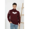 Erkek Yarım Bağazlı Kazak Baskılı Dokuma Triko - Bordo