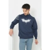 Erkek Yarım Bağazlı Kazak Baskılı Dokuma Triko - Indigo