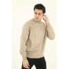 Erkek Yarım Balıkçı Yaka Triko Kazak - Bej