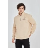 Erkek Yarım Fermuarlı Baskılı 3 iplik pamuklu sweatshirt - Bej