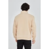 Erkek Yarım Fermuarlı Baskılı 3 iplik pamuklu sweatshirt - Bej